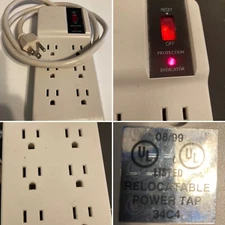Power Strip Surge Protector 6 AC Outlets 4 Ft Power Cord 3 Prong Plug Beige Used