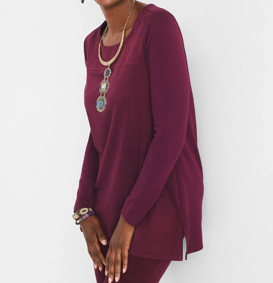 Top Chicos Petite Ponte de gamuza frontal para mujer talla mediana manga larga Foto 2 de 4