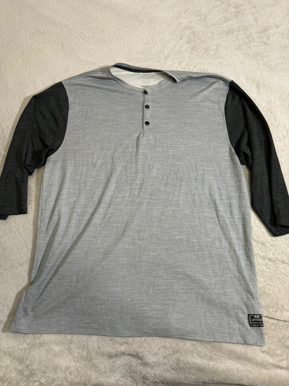 Nike Henley Shirt Mens Large Raglan Sleeve Dri Fit Baseball Logo Casual