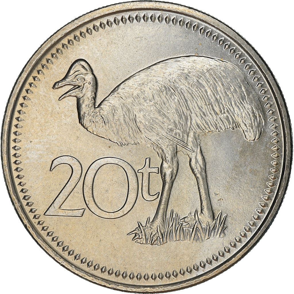 Papua New Guinea Coin | 20 Toea | Elizabeth II | Dwarf Cassowary | 1975 ...