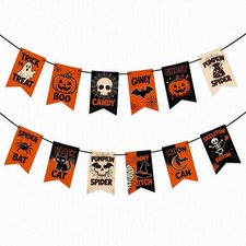 Pre-Strung Halloween Bunting with Trick or Treat BOO Ghost Pumpkin Orange