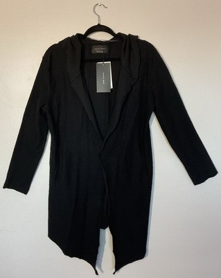 Zara Man Hooded Open-Front Drape Cardigan Black Pockets Size S