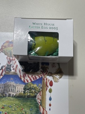 2005 Bush White House Easter Egg Roll, green egg NIOB, program,