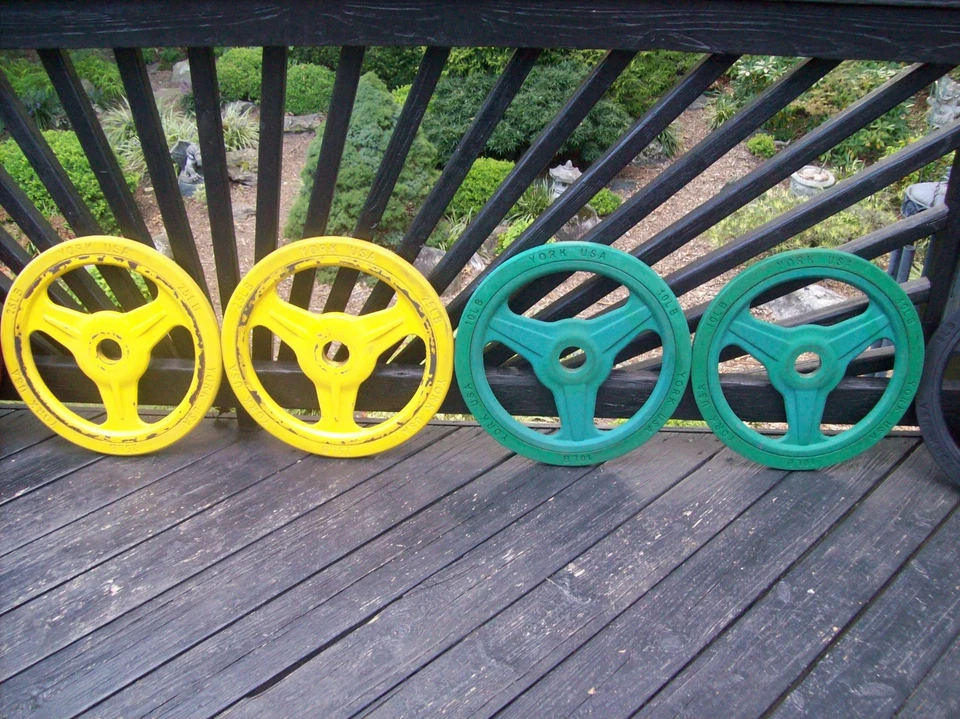 PLACAS DE AGARRE DE PARACHOQUES OLÍMPICO BARRA YORK Culturismo Hombre Fuerte FITNESS GIMNASIO Hierro Foto 3 de 4