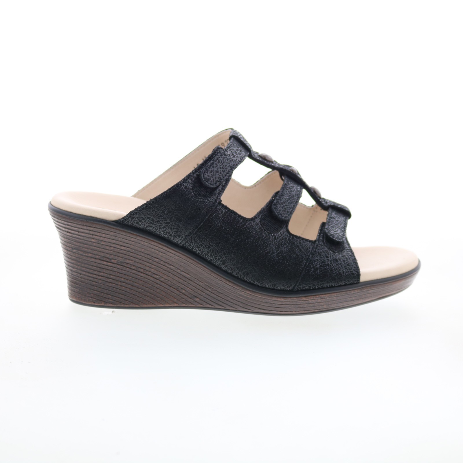 SAS Ginger 3100-544 Womens Black Wide Leather Wedge Sandals