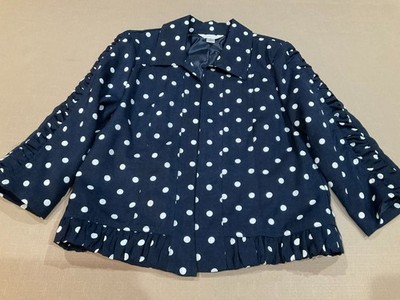 Christopher & Banks Navy Polka Dot Blazer Open Rouched Sleeves & Bottom Size Med