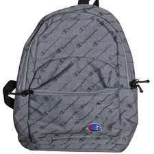 Champion Backpack Gray All Over Logo Embroidered School Travel 10" 13"