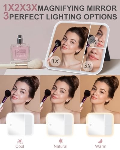 Makeup Bag with LED Mirror, Makeup Organizer Train Case with Large Glossy Black - Bild 4 von 7