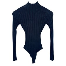 Abercrombie  Fitch Black Ribbed Mock Neck Long Sleeve Bodysuit Womens Size XS