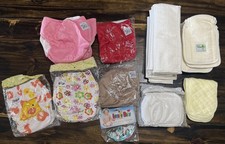 New Lot of 7 Reusable adjustable Pocket Cloth Diapers 19 inserts animals pink
