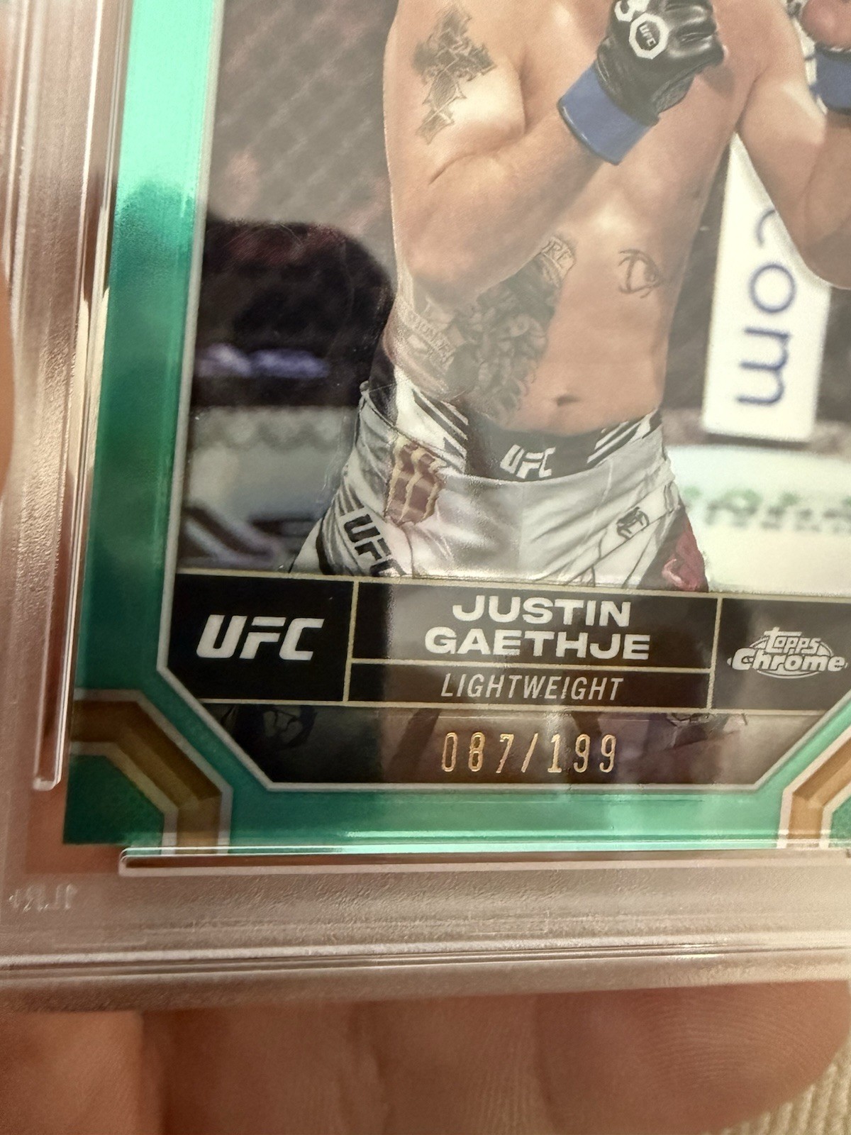 2024 Topps Chrome UFC Justin Gaethje #104 Aqua Refractor /199 PSA 10 view 3
