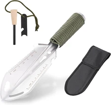 SISKEYCOOC 9-in-1 Camping Trowel with Flint Fire Starter Silver Ultralight