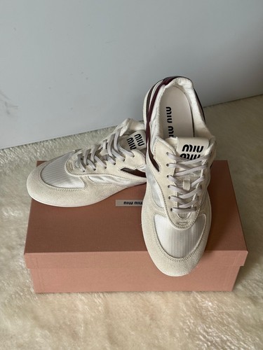 MIU MIU Gymnasium $1050 White/Burgundy Sneakers New & Authentic