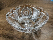 Antique American Brilliant Period ABP Cut Crystal Glass Hobstar Sawtooth Bowl 8"