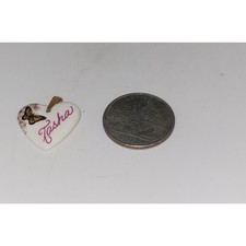 Tasha Heart Shaped Kiln Fired Porcelain Metal Bail Pendant  Butterfly graphic