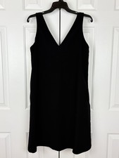 Ralph Lauren Evening Dress 8 Black Sleeveless Crepe Knee V Neck Front & Back