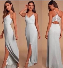 NWT Lulus Story of a Starry Night Grey Backless Lace Maxi Dress