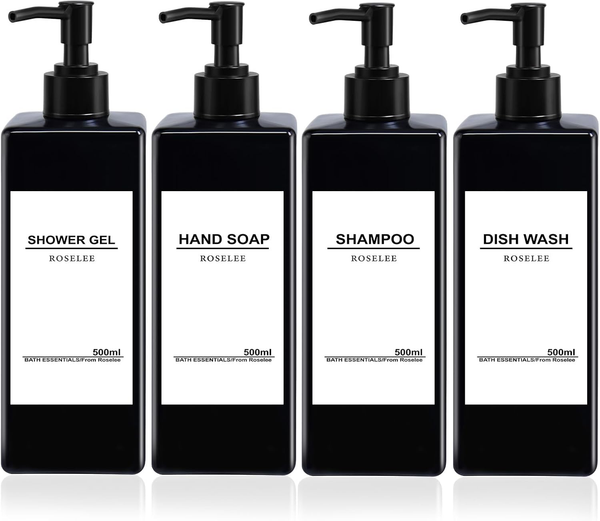 Seifenspender 300Ml Schwarz Kunststoff Dusche KüChe Bad Pumpspender Set-image