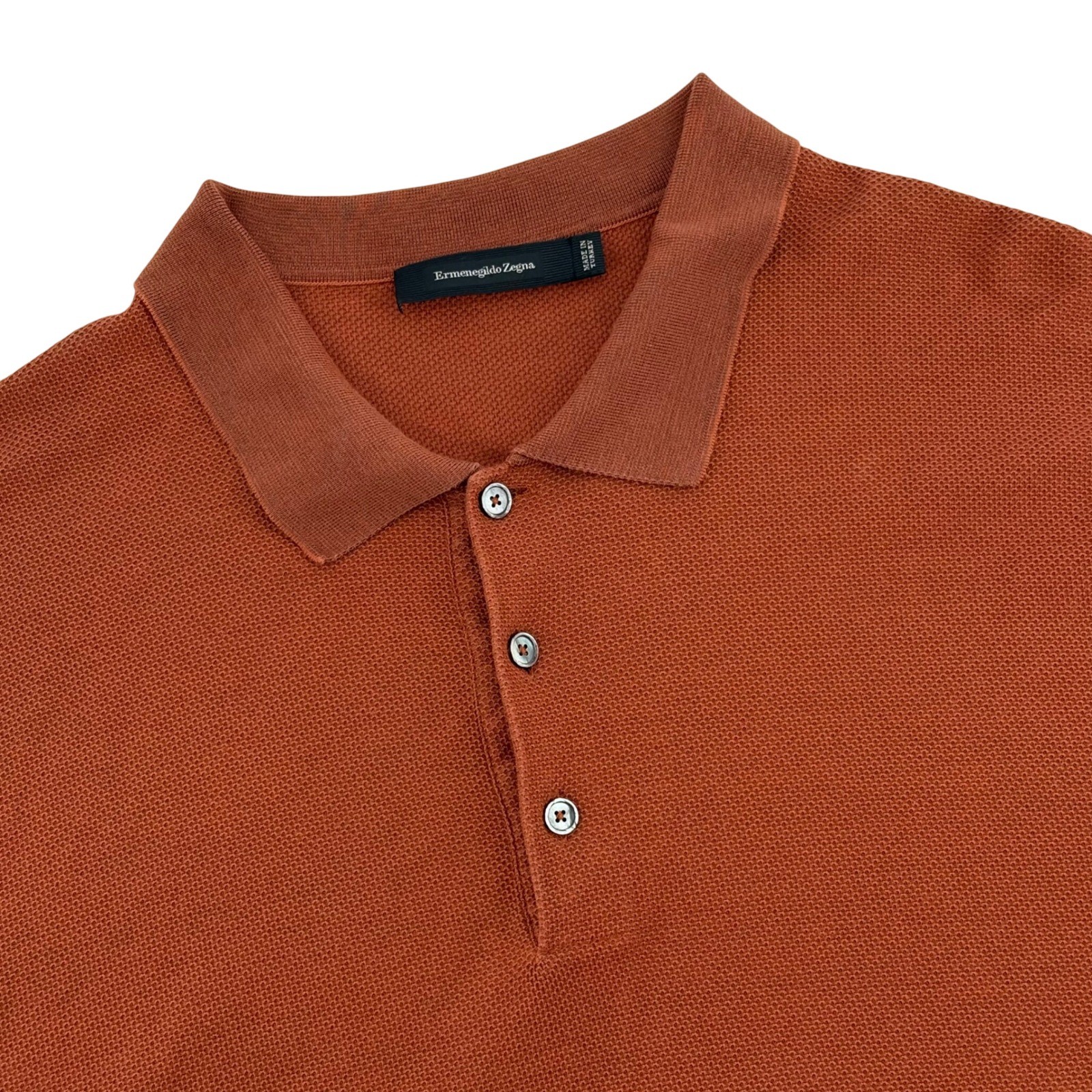 Ermenegildo Zegna Men's Knit Polo Shirt Rust Orange 4XL Cotton Silk Blend