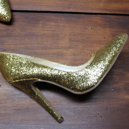 CHARLOTTE RUSSE Gold Sparkle Glitter Stiletto Pumps High Heel, 7 EUC Costume