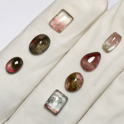 Lot 7 Pcs Natural Bi-Color Tourmaline Untreated 7-8.5mm Cabochon Loose Gemstones - Picture 9 of 15
