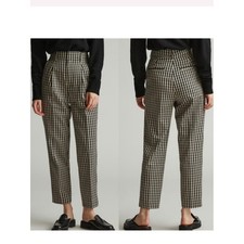 Everlane Tencel Way High Taper Pant Gingham Plaid Black Beige Size 10