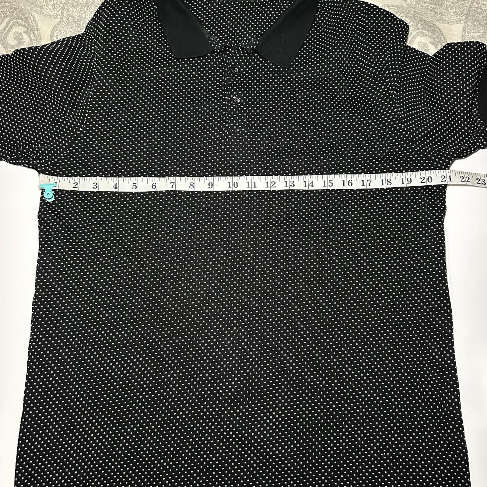 Zara Men's Black Short Sleeve Polo Shirt with Mini White Polka Dots- Size XL image 5