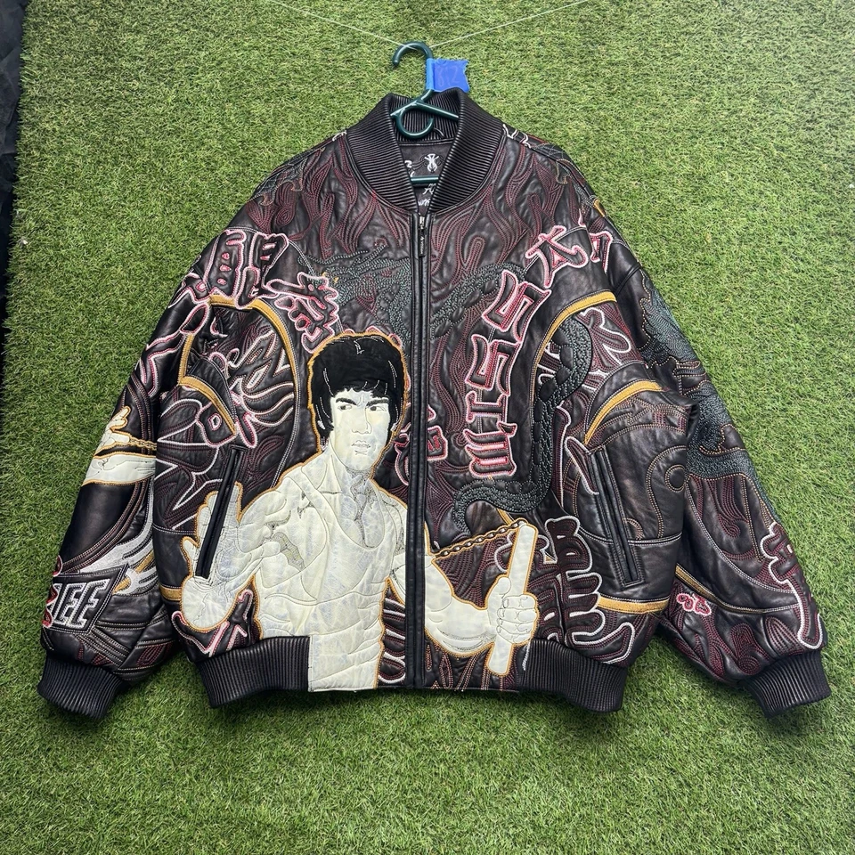 Vintage Grail Bruce Lee Al Wissam Leather Jacket Mens 52 Embroidered AOP Zip Up - Image 2 of 4