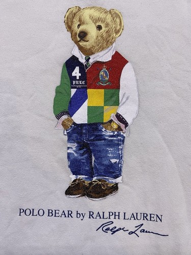 Polo Ralph Lauren Sweater Youth Medium 10-12 White Preppy Bear Rugby Crewneck - Picture 3 of 14