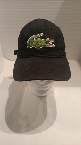 Lacoste Hat Cap Twill Strap Back Black BIG Croc Logo Crocodile Tennis Golf - Picture 1 of 9