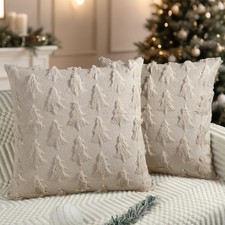 Christmas Pillow Covers 16 x 16 Inch Set of 2 Beige Christmas Tree Pillow Cas...
