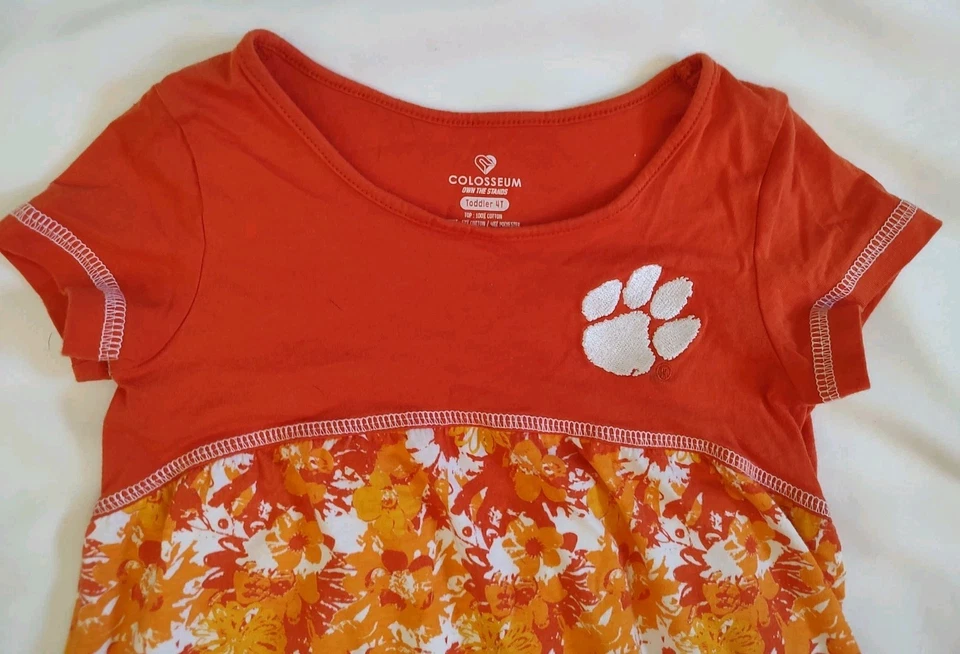 Vestido Clemson Tigers Niñas Niño Pequeño Coliseo Deportes Estampado Pata Naranja Floral 4T Foto 2 de 4