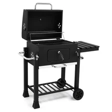 Large BBQ Charcoal Grill Outdoor Barbecue Grill with Lifting Trays & Side Table