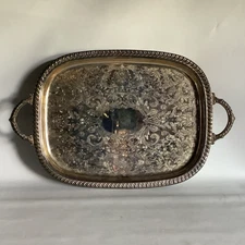 Vintage LEONARD Silver plated Footed Serving Tray with handles Made in USA 18"