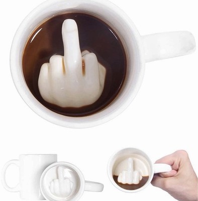 Up Yours Mug Thumbs Up Ceramic Middle Finger Coffee Cup 14 Ounces Milk Tea Fu...
