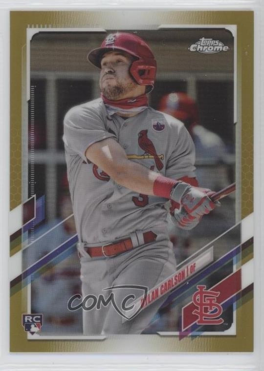 2021 Topps Chrome Gold Refractor 38/50 Dylan Carlson (Swinging) #140 0m0x