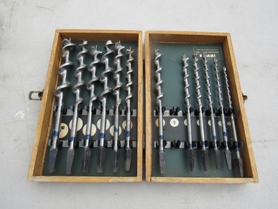 Vintage Irwin Complete 13pc Set Auger Brace Bits USA Original Wood Box And Book