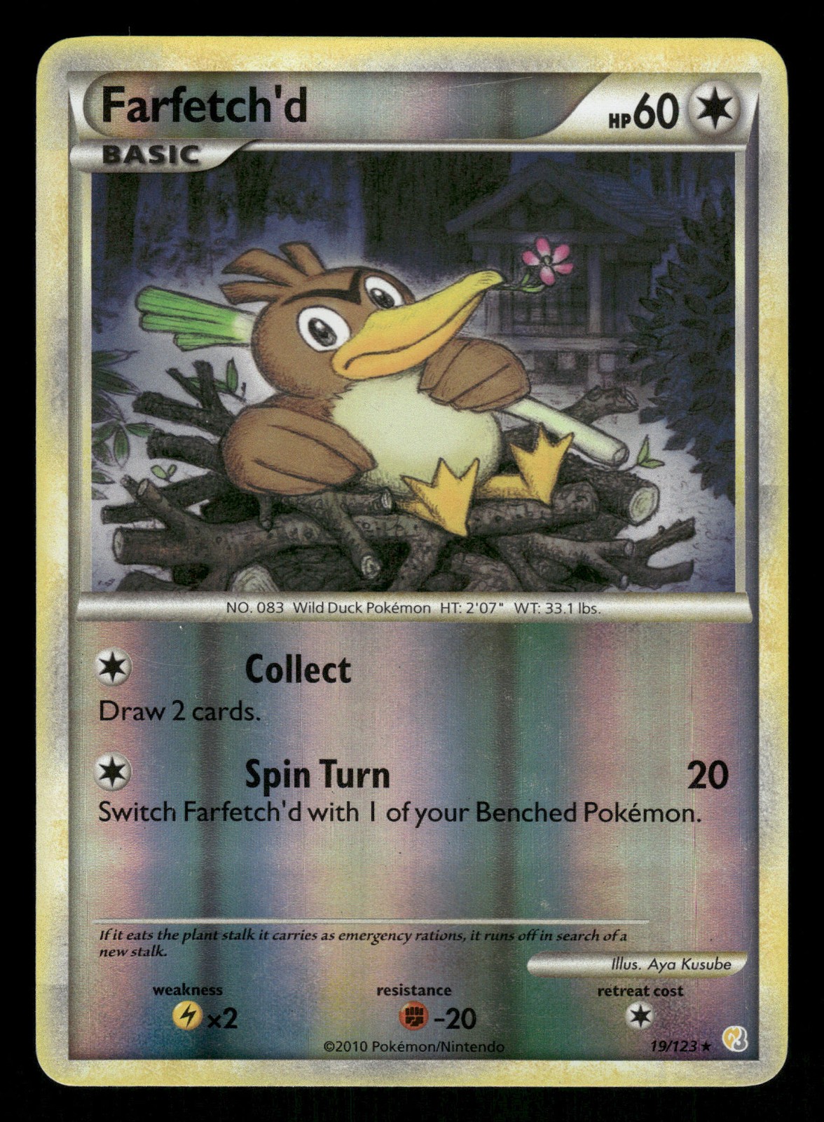 Pokemon Farfetch'd Rare HeartGold SoulSilver 19/123 LP Reverse Holo