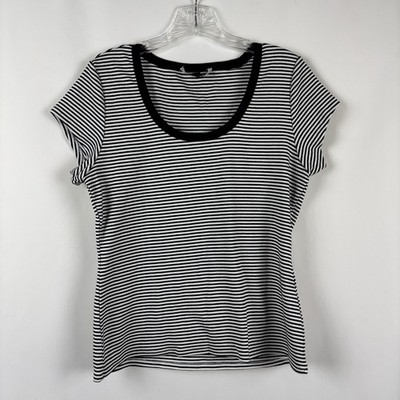 White House Black Market B&W Striped Short Sleeve Shirt Women s Size L