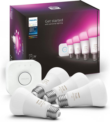 Philips Hue Smart Light Starter Kit - Includes (1) Bridge and (4) 75W A19 E26 LE