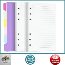 A6 Refill Paper Planner Inserts, 240 Pages, 6-Hole College Ruled with Dividers
