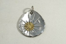 WING ROCK OLD Sun Gold Metal Tataki Radiation Pendant Top Necklace in925Sterling
