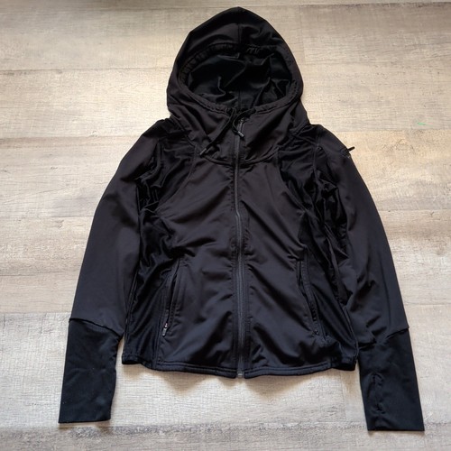 HYLETE Black Full Zip Training Hoodie Jacket Mesh Back Ruched Womens Small
