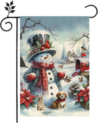 Winter Snowman Garden Flag 12X18 Winter Flags Vertical Double Sided Rabbit Dogs