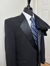 After Six Tuxedo Mens 40R 33x32 Black Wool 2 Piece Suit Jacket Pants Set Vintage