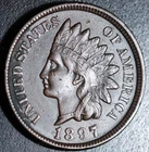1897 INDIAN HEAD CENT -With LIBERTY & Near 4 DIAMONDS - AU UNC