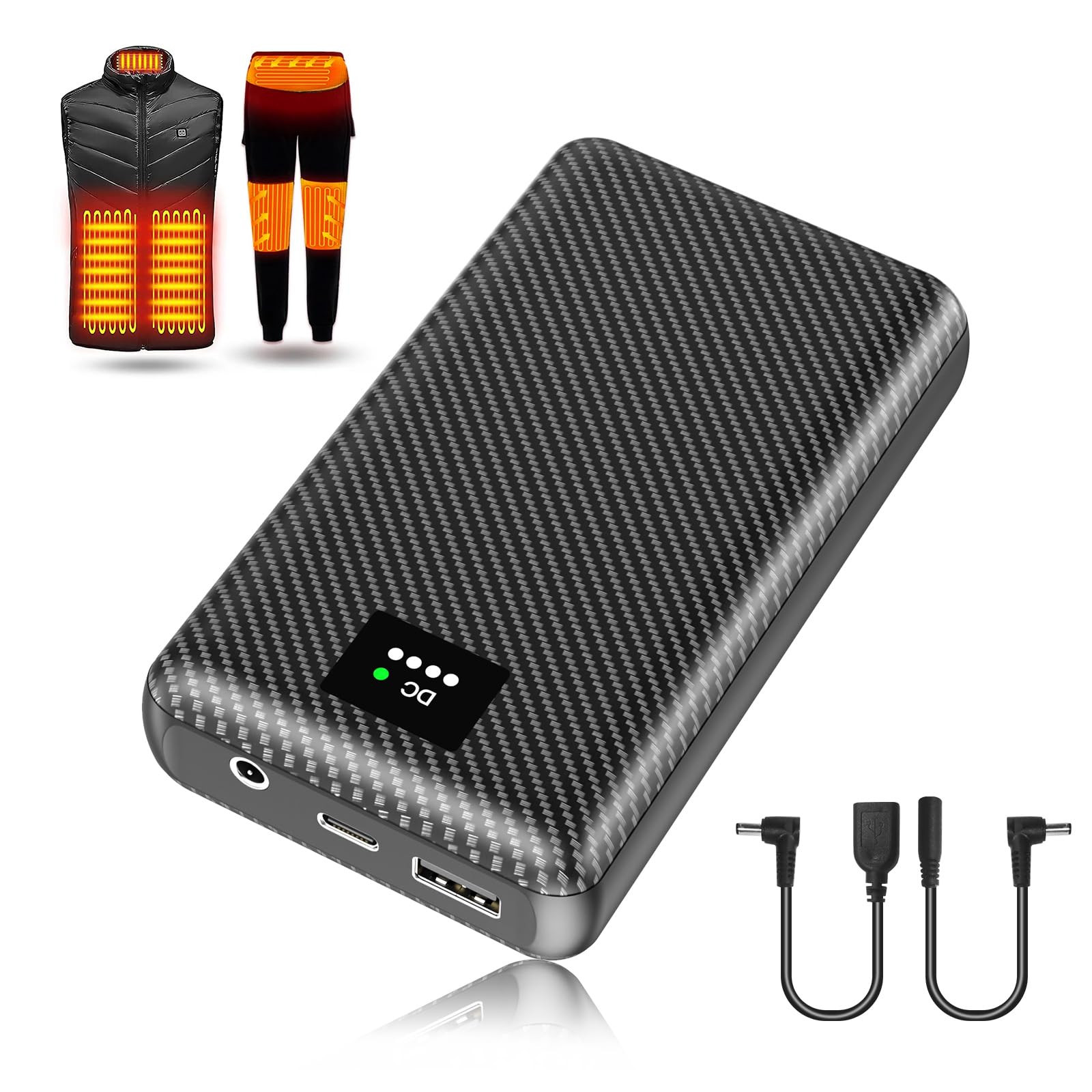 30000mAh CCAGU Heated Vest Battery with 7.4V DC & 5V USB Power Bank