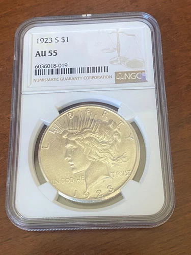 1923 S PEACE "NGC AU55" - ATTRACTIVE, NICE HIGH POINT, VERY NICE EYE APPEAL!