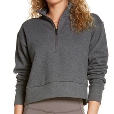ZELLA GRAY 1/4 ZIP CROP PULLOVER SWEATSHIRT WOMENS MEDIUM