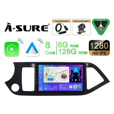 6+128G Android 15 CarPlay Autoradio Navi DAB+Kamera Für KIA PICANTO TA 2011-2016